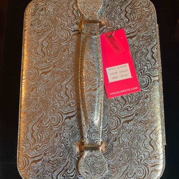 NWT Vince Camuto 2 Storey Blue Gold Beauty Train Case - Picture 4 of 4